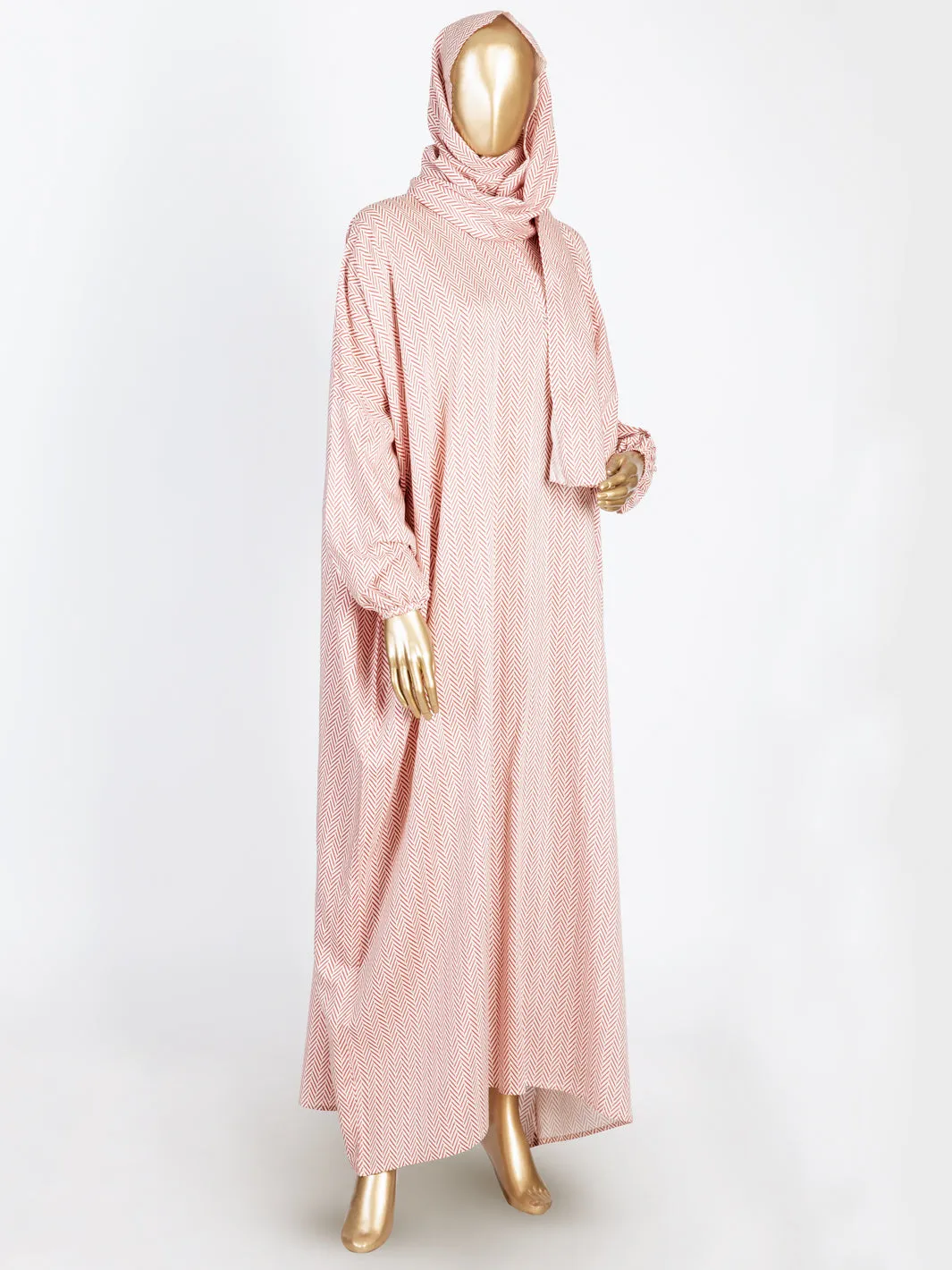 Red-White Viscose Salah Robe - AL-LK-824D