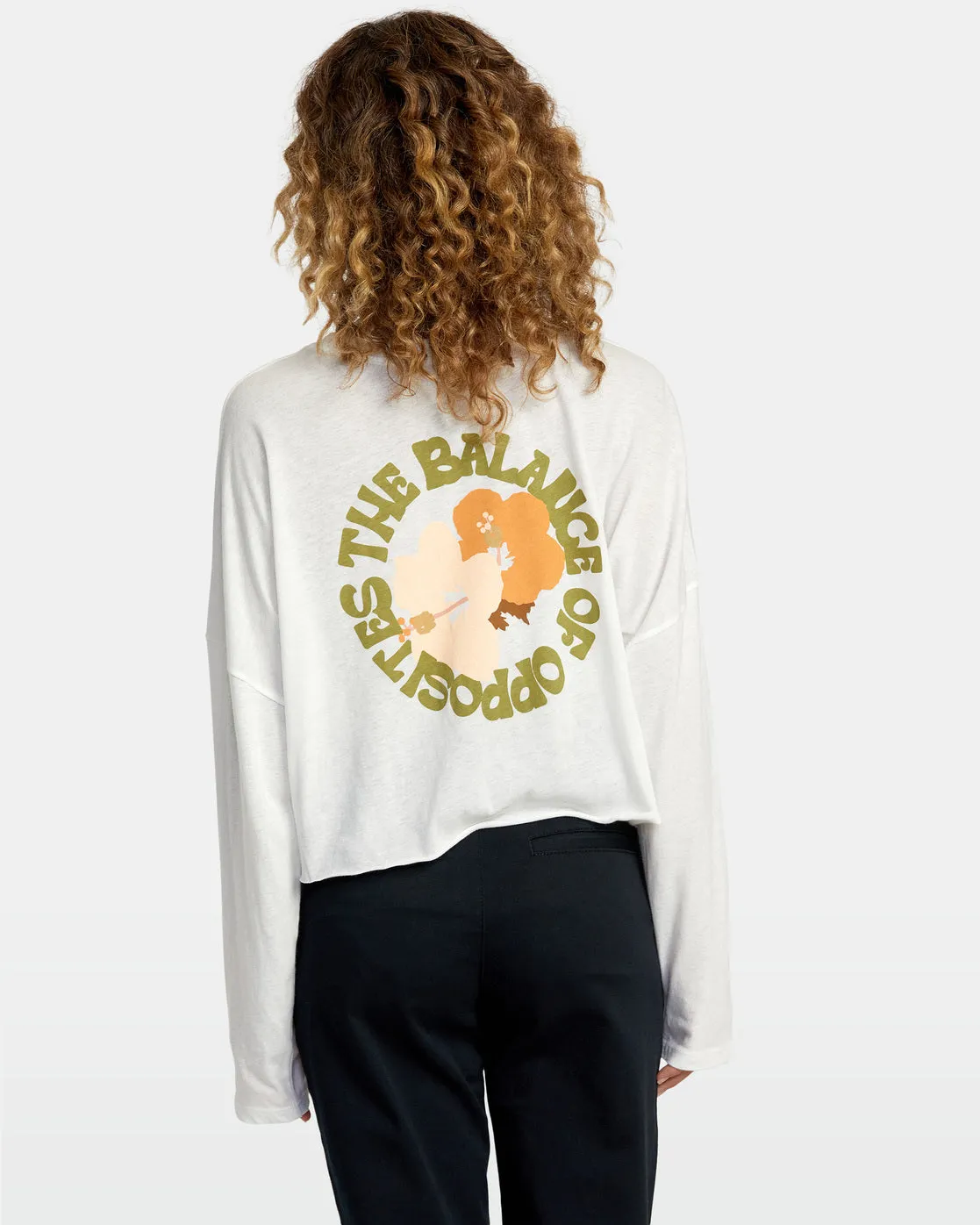 Retro Hibiscus Long Sleeve Tee - Vintage White