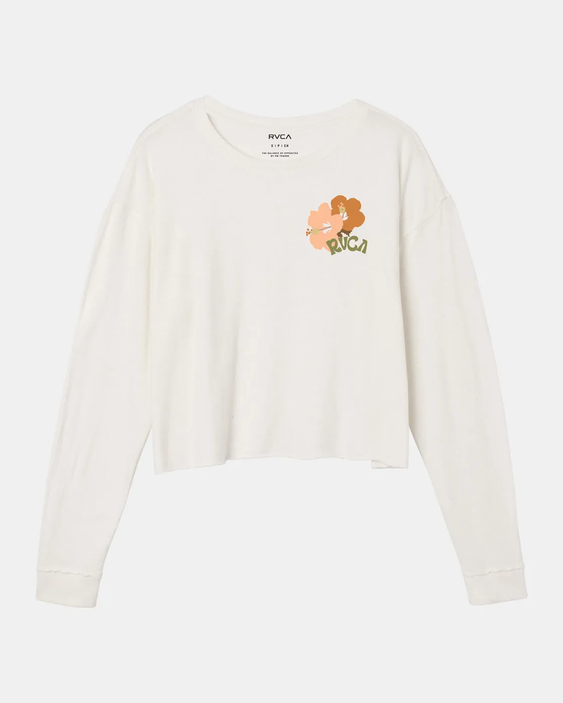 Retro Hibiscus Long Sleeve Tee - Vintage White