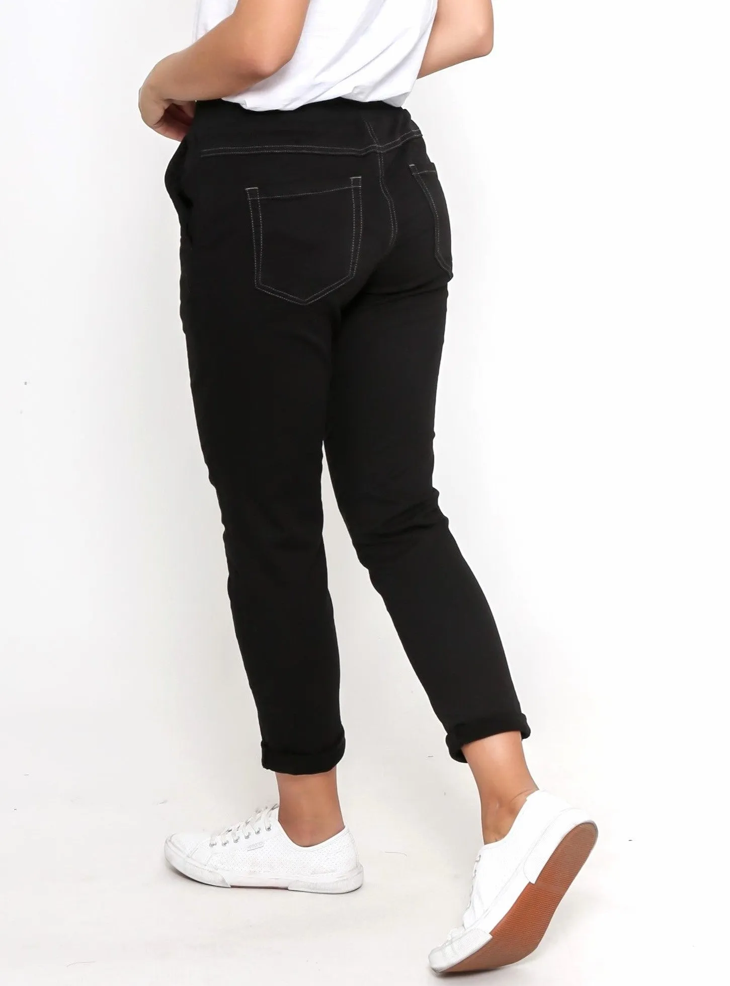 Riley Stretch Denim Joggers - Black