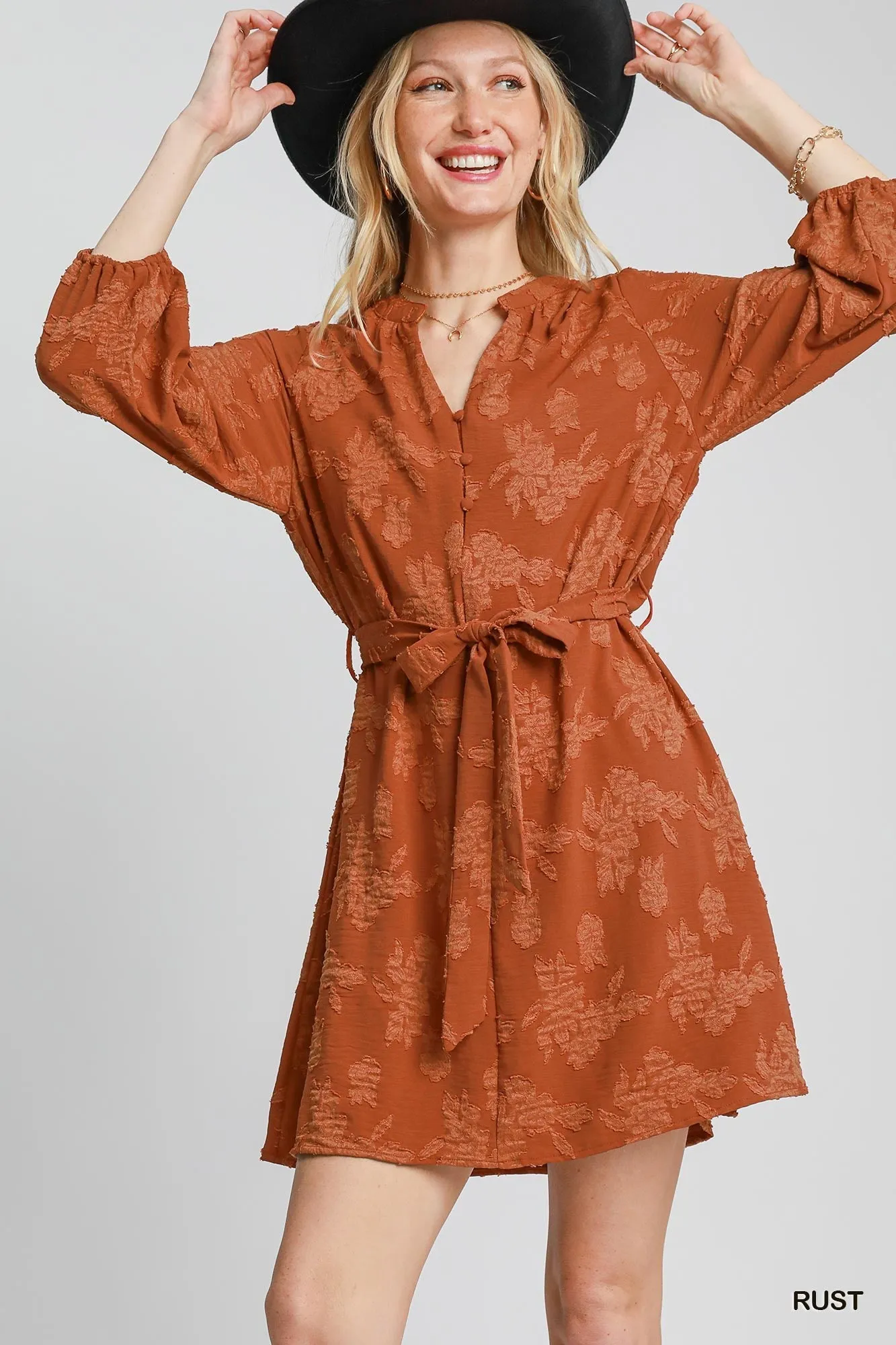 Rust Jacquard Mini Dress