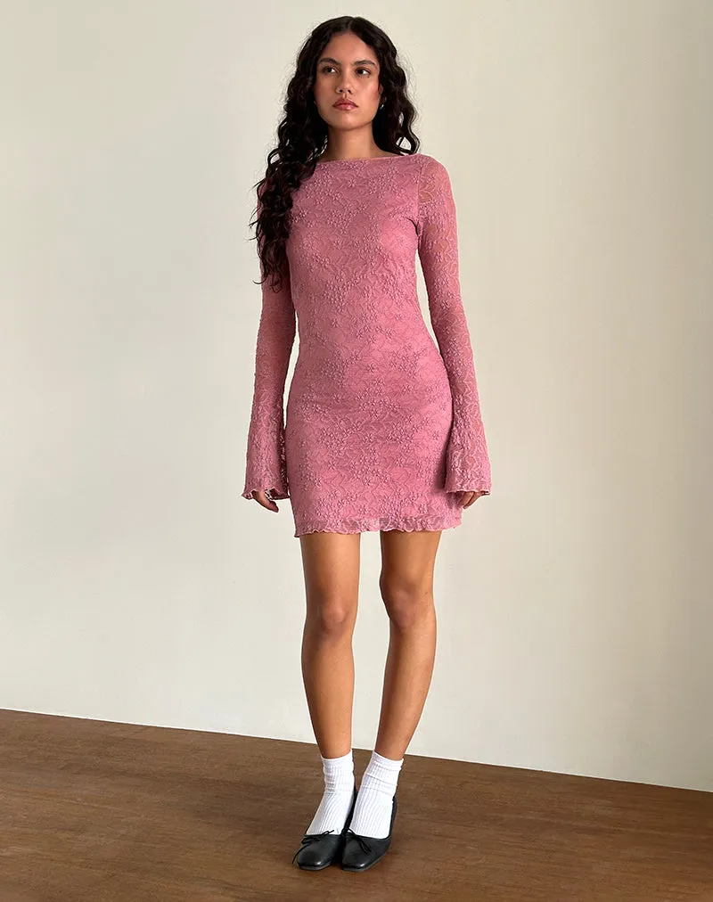 Sevila Long Sleeve Dress in Dusty Rose Lace