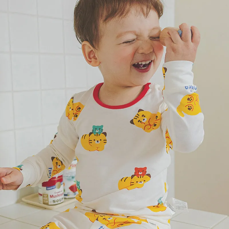 Single Spandex Brushed Fabric pajamas set-Little Tiger