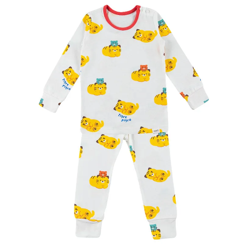 Single Spandex Brushed Fabric pajamas set-Little Tiger