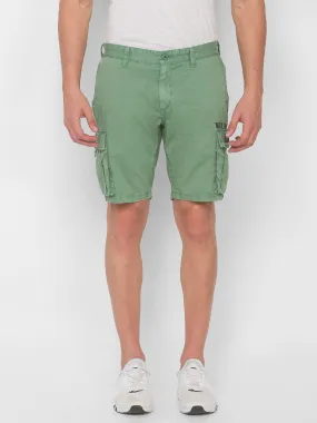 Spykar Men Sage Green Solid Relaxed Mid-Rise Shorts (Relaxed)