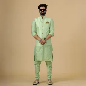 Stunning Pistachio Green Banarasi Silk with Pistachio Green Kurta-Pajama for Men