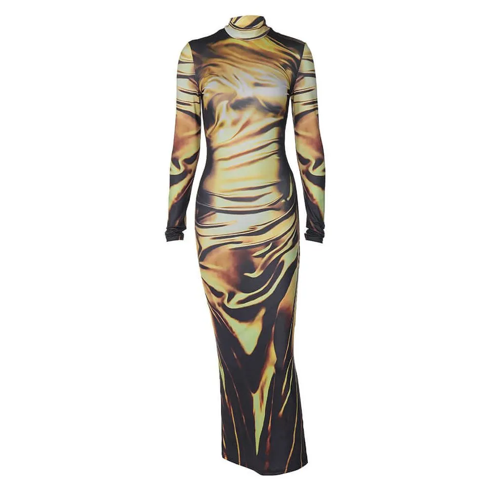 three-dimensional printed midi dress