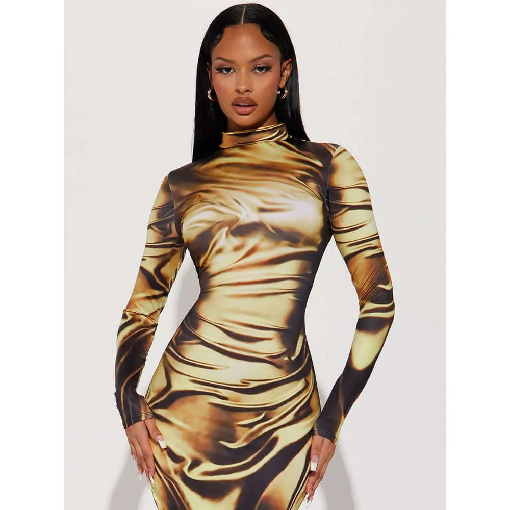 three-dimensional printed midi dress