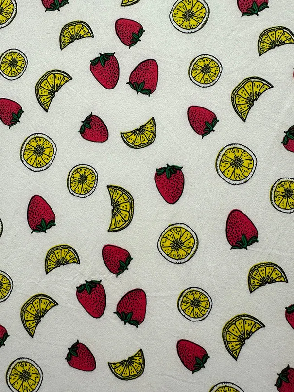 White Fruit Print Double Brushed Jersey Knit Fabric