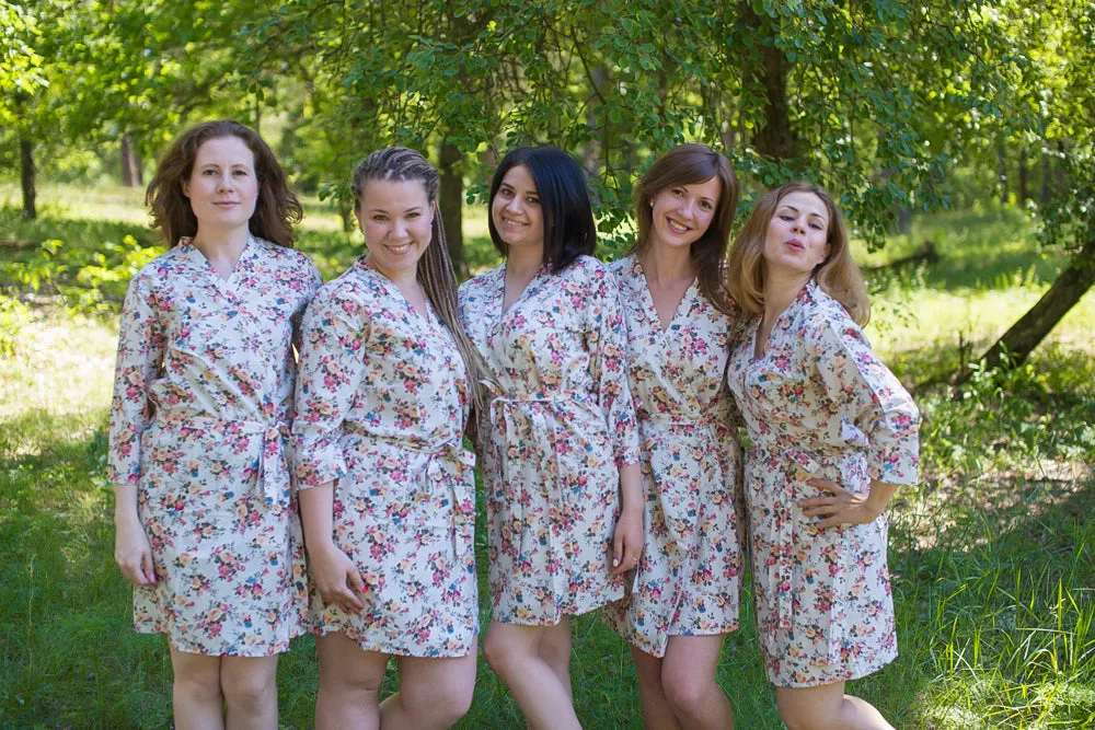 White Vintage Chic Floral Pattern Bridesmaids Robes