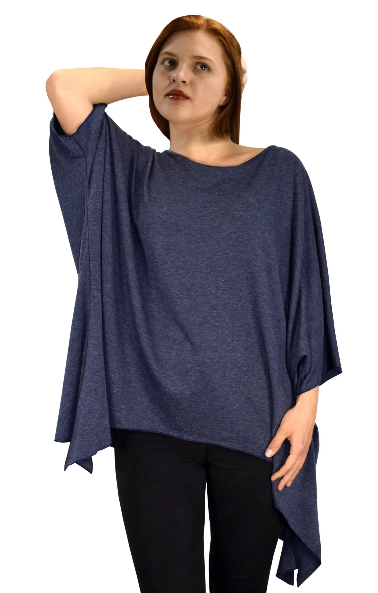 Womens Loose Silhouette Uneven Hem Over Sized Tunic Tops