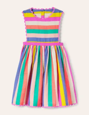 Woven Pinafore Dress-Multi Stripe